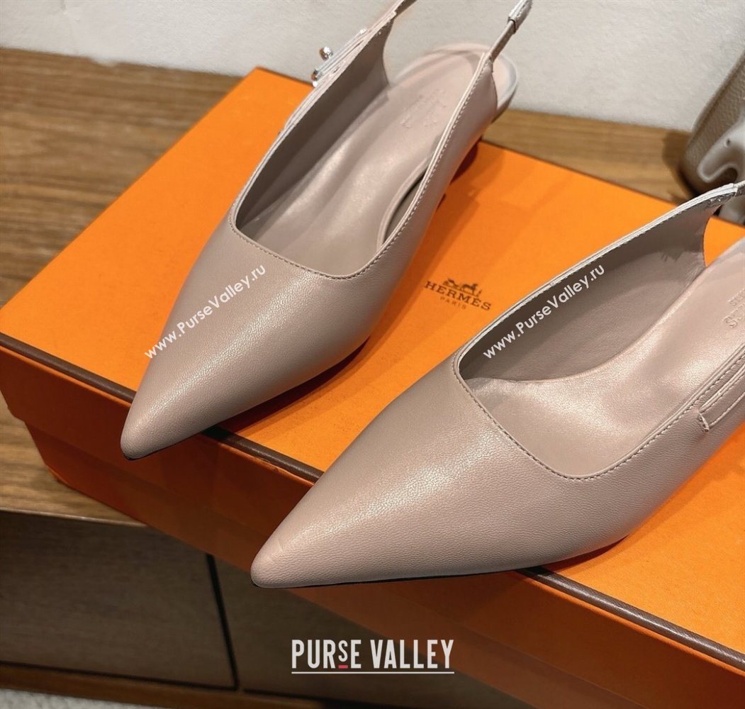 Hermes Lover Slingback Pumps 4cm in Calfskin Leather with Kelly Buckle Beige Grey 2025 H252121 (XC-251024006)