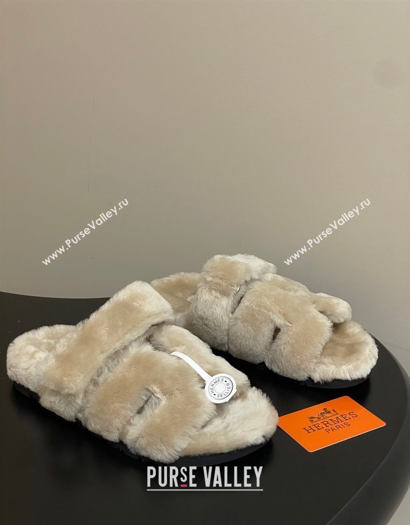 Hermes Chypre Flat Slides Sandal in Wool Grey 2025 H102306 (MD-251023113)