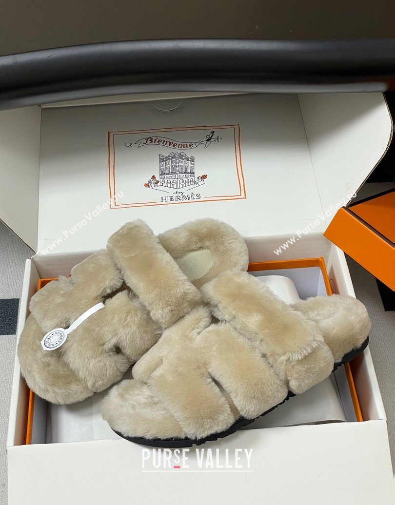 Hermes Chypre Flat Slides Sandal in Wool Grey 2025 H102306 (MD-251023113)