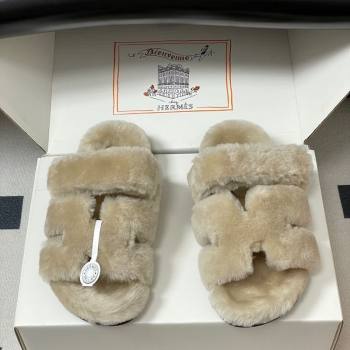 Hermes Chypre Flat Slides Sandal in Wool Grey 2025 H102306 (MD-251023113)