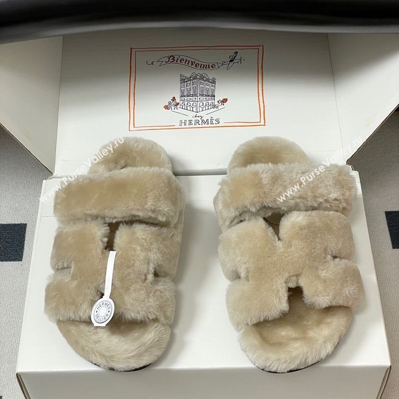 Hermes Chypre Flat Slides Sandal in Wool Grey 2025 H102306 (MD-251023113)