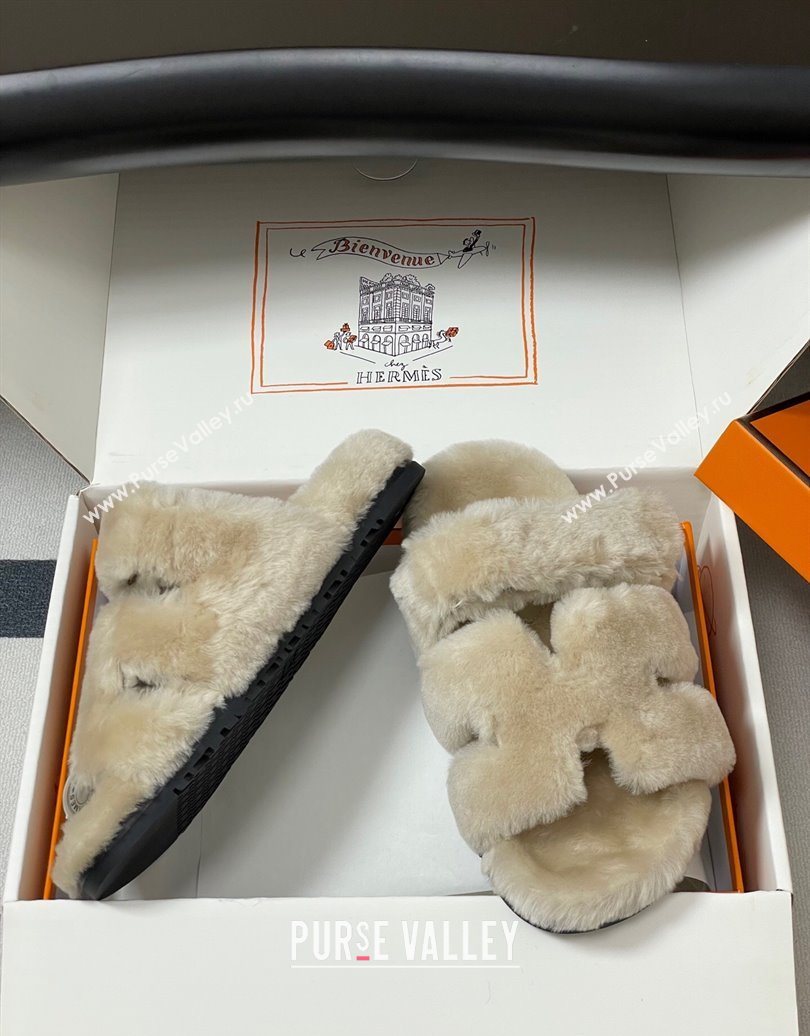 Hermes Chypre Flat Slides Sandal in Wool Grey 2025 H102306 (MD-251023113)