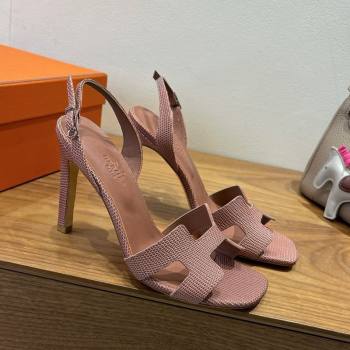 Hermes Eremite Heel Sandals 10cm in Ostrich Embossed Leather Khaki 2025 H102308 (XC-251023137)