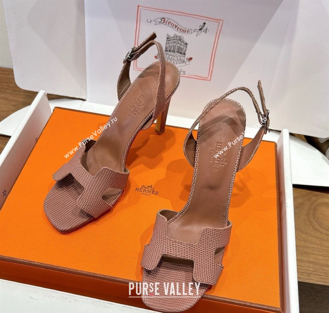 Hermes Eremite Heel Sandals 10cm in Ostrich Embossed Leather Khaki 2025 H102308 (XC-251023137)