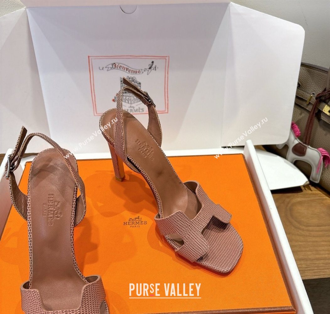 Hermes Eremite Heel Sandals 10cm in Ostrich Embossed Leather Khaki 2025 H102308 (XC-251023137)