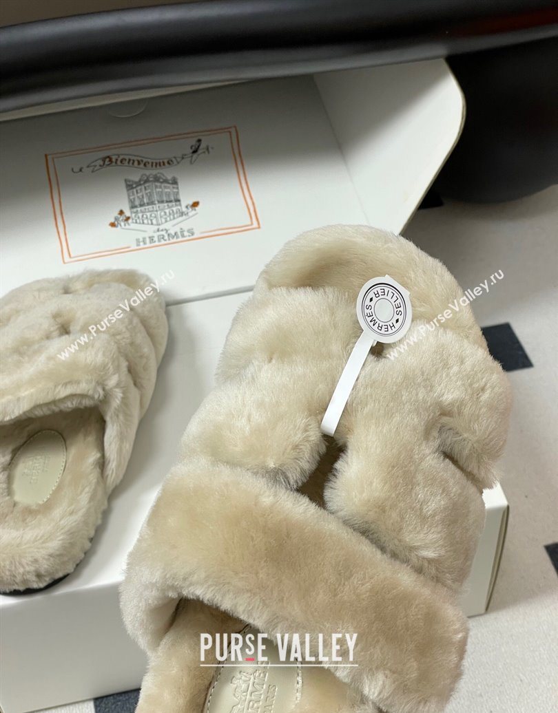 Hermes Chypre Flat Slides Sandal in Wool Grey 2025 H102306 (MD-251023113)