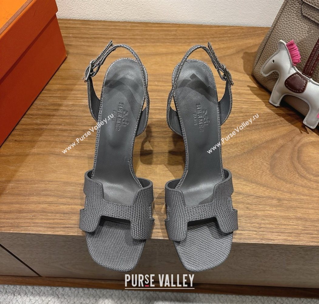 Hermes Eremite Heel Sandals 10cm in Ostrich Embossed Leather Dark Grey 2025 H102308 (XC-251023140)
