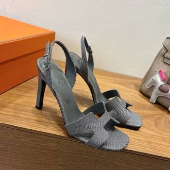 Hermes Eremite Heel Sandals 10cm in Ostrich Embossed Leather Dark Grey 2025 H102308 (XC-251023140)