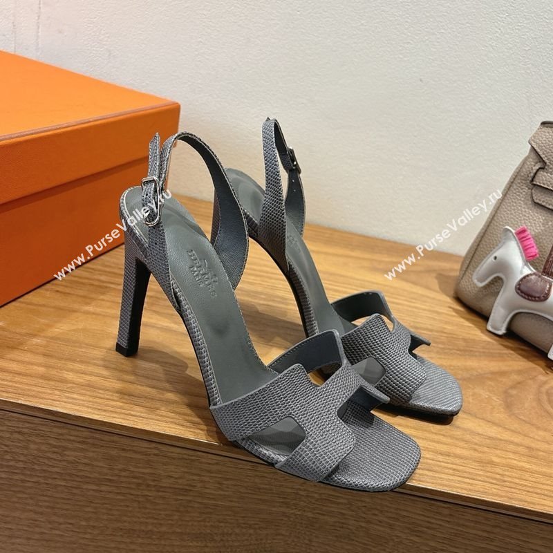 Hermes Eremite Heel Sandals 10cm in Ostrich Embossed Leather Dark Grey 2025 H102308 (XC-251023140)