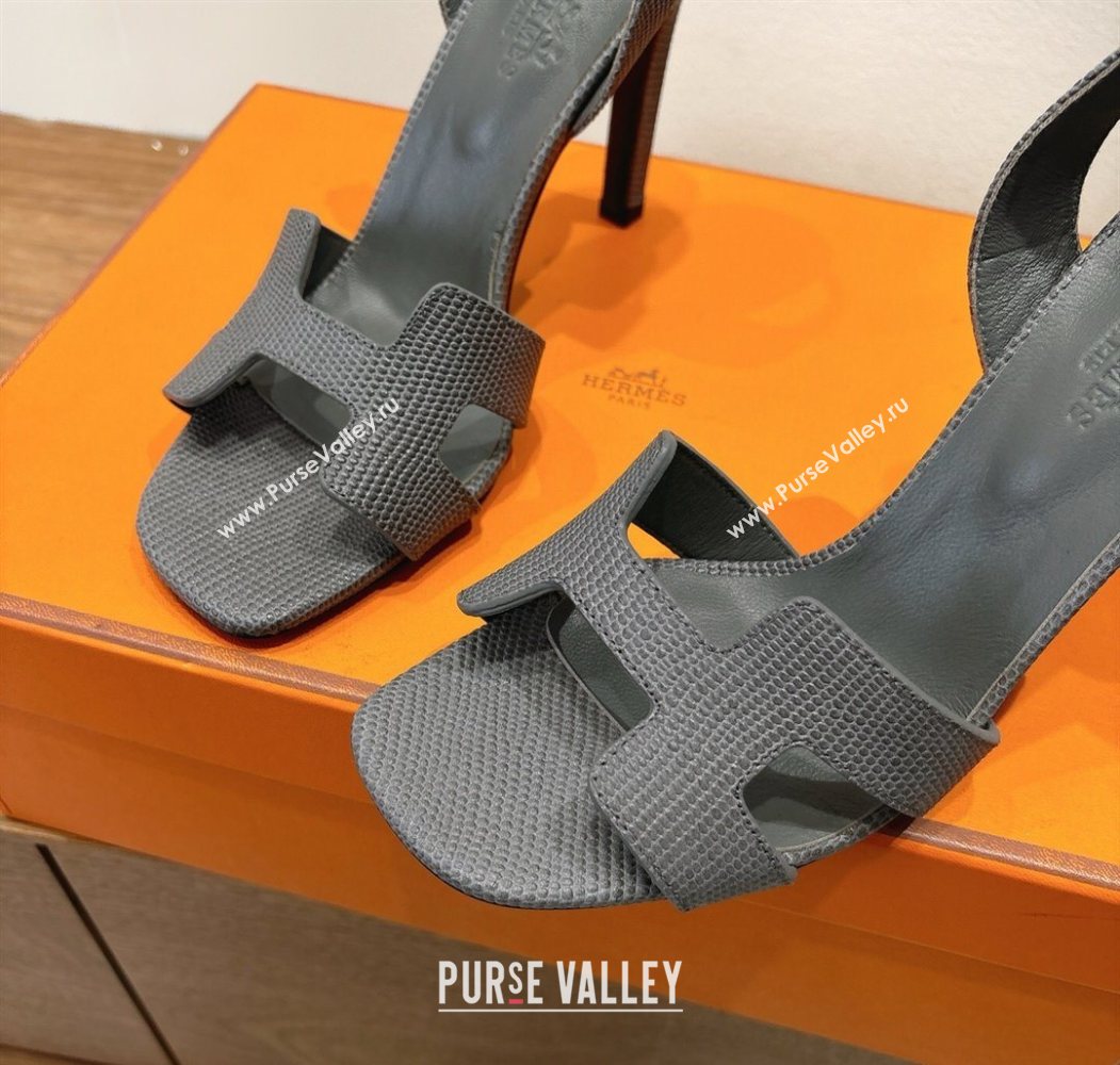 Hermes Eremite Heel Sandals 10cm in Ostrich Embossed Leather Dark Grey 2025 H102308 (XC-251023140)