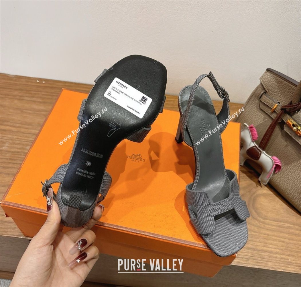 Hermes Eremite Heel Sandals 10cm in Ostrich Embossed Leather Dark Grey 2025 H102308 (XC-251023140)