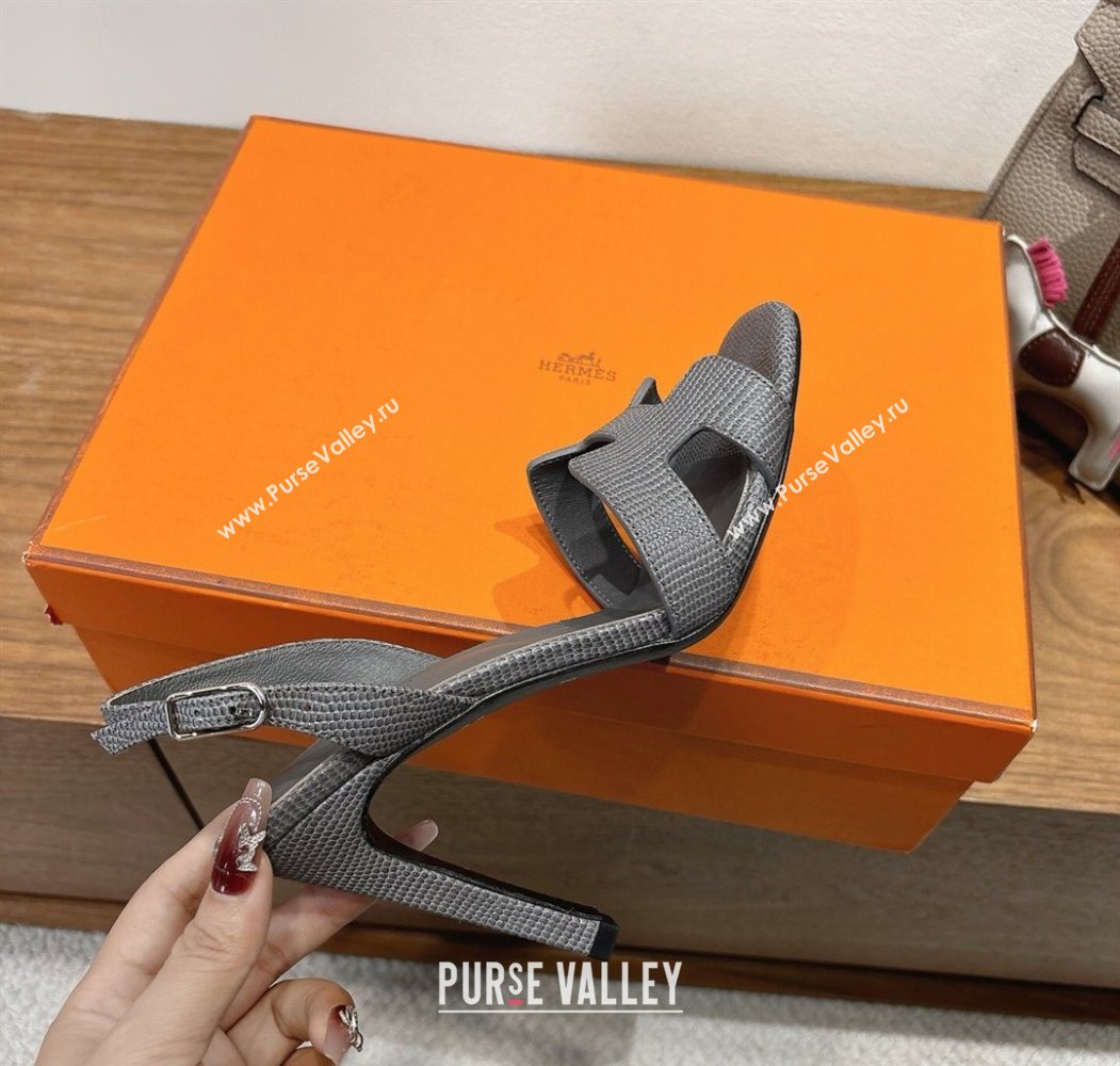 Hermes Eremite Heel Sandals 10cm in Ostrich Embossed Leather Dark Grey 2025 H102308 (XC-251023140)