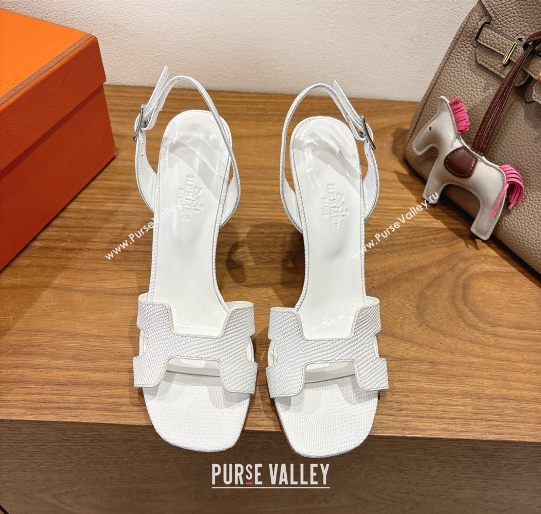 Hermes Eremite Heel Sandals 10cm in Ostrich Embossed Leather White 2025 H102308 (XC-251023141)