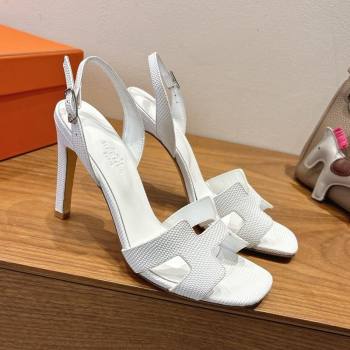 Hermes Eremite Heel Sandals 10cm in Ostrich Embossed Leather White 2025 H102308 (XC-251023141)
