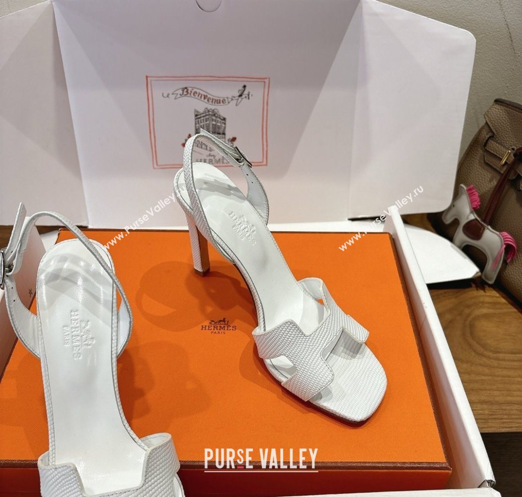 Hermes Eremite Heel Sandals 10cm in Ostrich Embossed Leather White 2025 H102308 (XC-251023141)