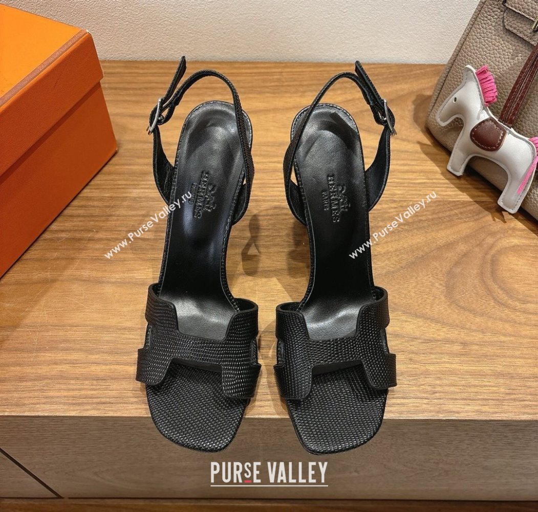 Hermes Eremite Heel Sandals 10cm in Ostrich Embossed Leather Black 2025 H102308 (XC-251023142)