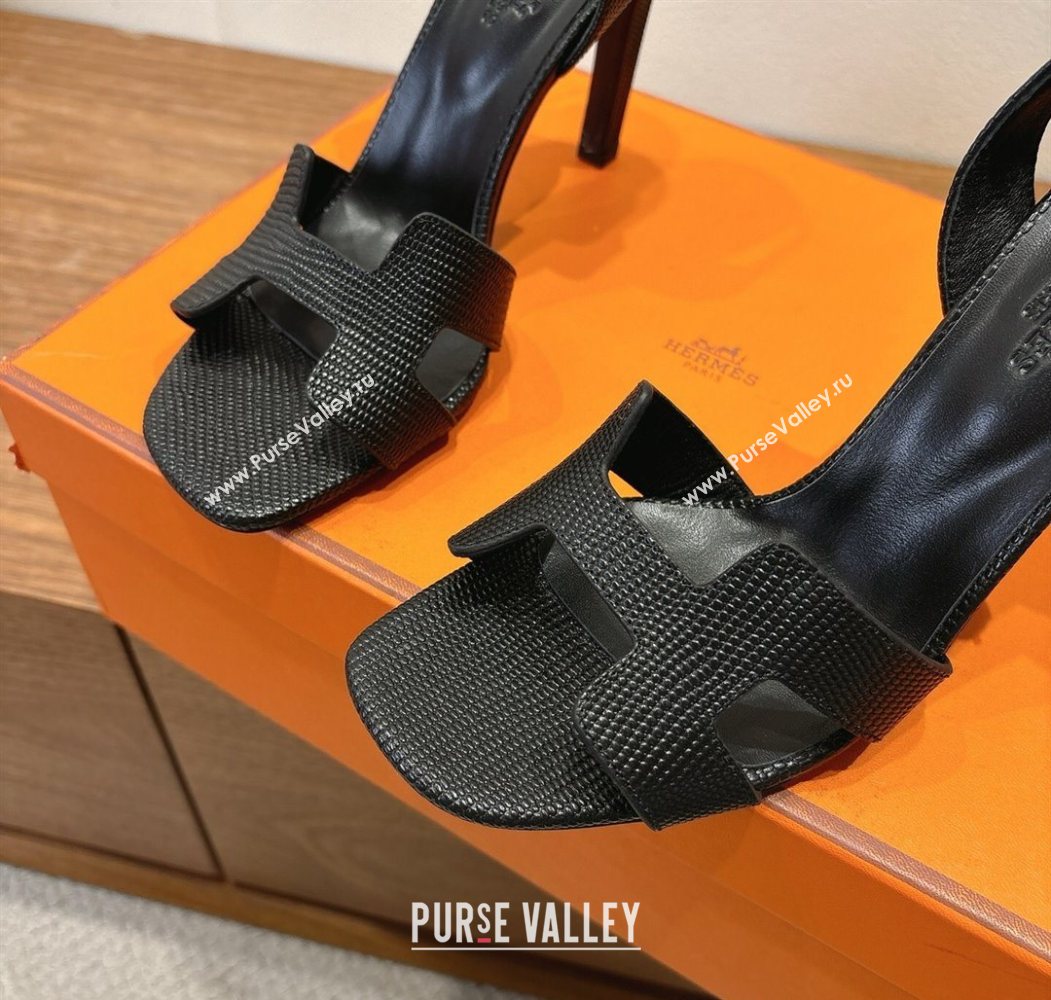 Hermes Eremite Heel Sandals 10cm in Ostrich Embossed Leather Black 2025 H102308 (XC-251023142)