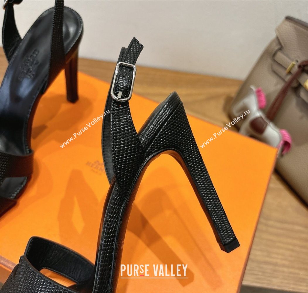 Hermes Eremite Heel Sandals 10cm in Ostrich Embossed Leather Black 2025 H102308 (XC-251023142)