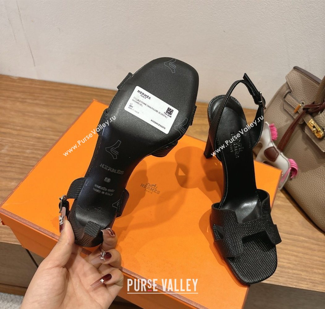 Hermes Eremite Heel Sandals 10cm in Ostrich Embossed Leather Black 2025 H102308 (XC-251023142)