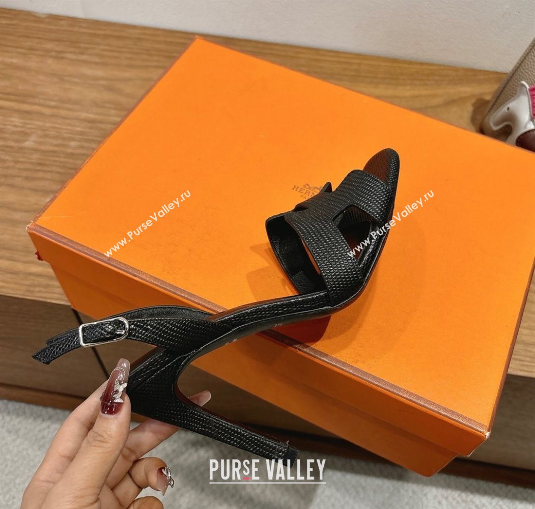 Hermes Eremite Heel Sandals 10cm in Ostrich Embossed Leather Black 2025 H102308 (XC-251023142)