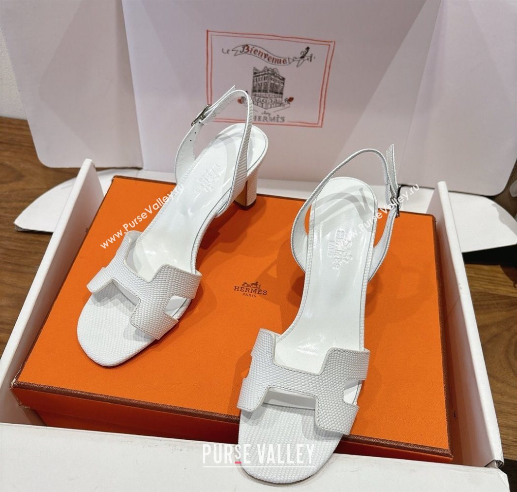 Hermes Eremite Heel Sandals 8.5cm in Ostrich Embossed Leather White 2025 H102308 (XC-251023126)
