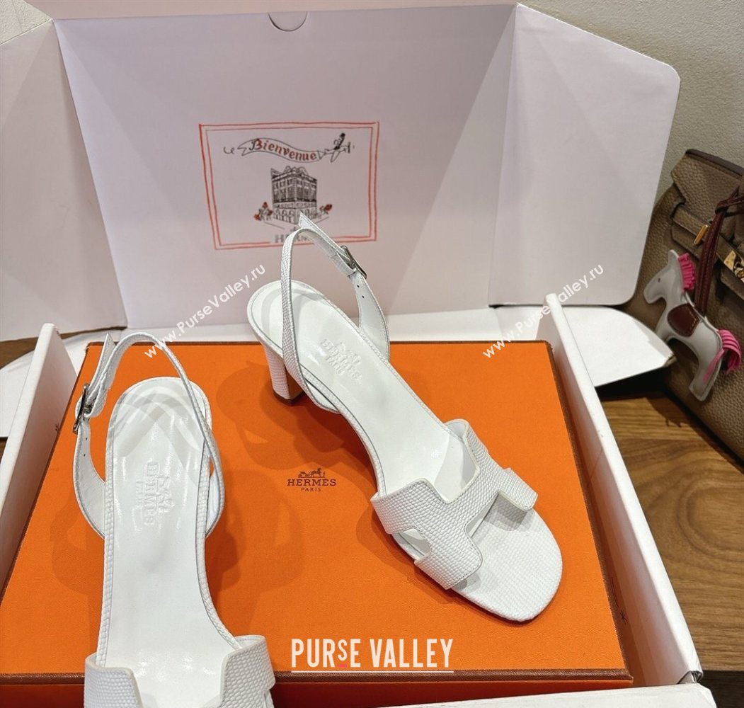 Hermes Eremite Heel Sandals 8.5cm in Ostrich Embossed Leather White 2025 H102308 (XC-251023126)