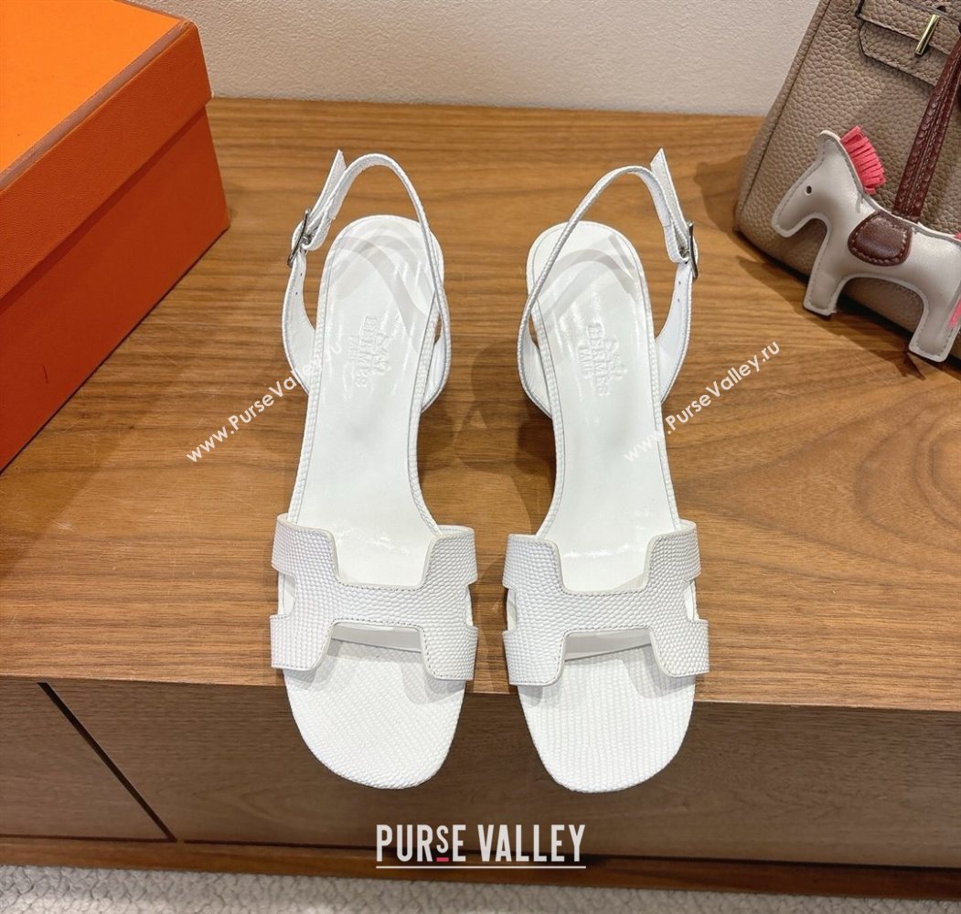 Hermes Eremite Heel Sandals 8.5cm in Ostrich Embossed Leather White 2025 H102308 (XC-251023126)