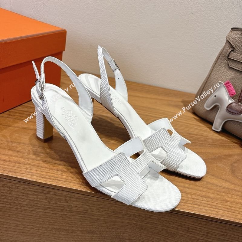Hermes Eremite Heel Sandals 8.5cm in Ostrich Embossed Leather White 2025 H102308 (XC-251023126)