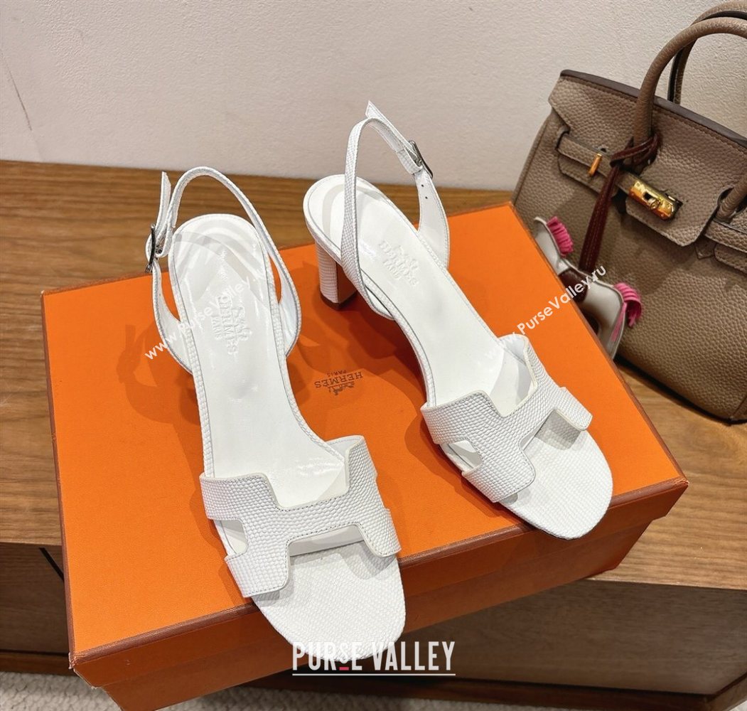 Hermes Eremite Heel Sandals 8.5cm in Ostrich Embossed Leather White 2025 H102308 (XC-251023126)