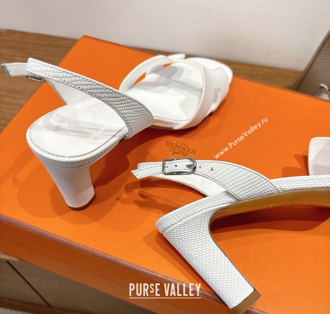 Hermes Eremite Heel Sandals 8.5cm in Ostrich Embossed Leather White 2025 H102308 (XC-251023126)