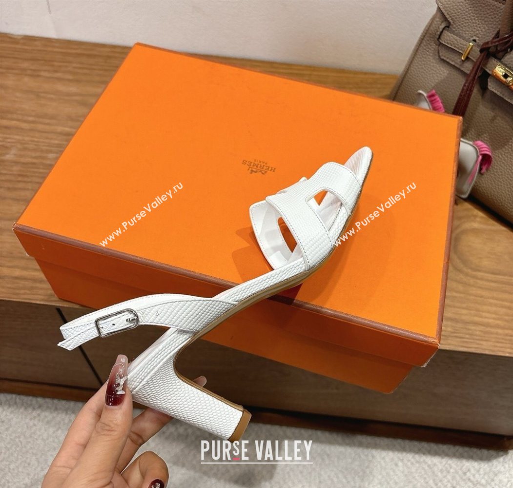 Hermes Eremite Heel Sandals 8.5cm in Ostrich Embossed Leather White 2025 H102308 (XC-251023126)