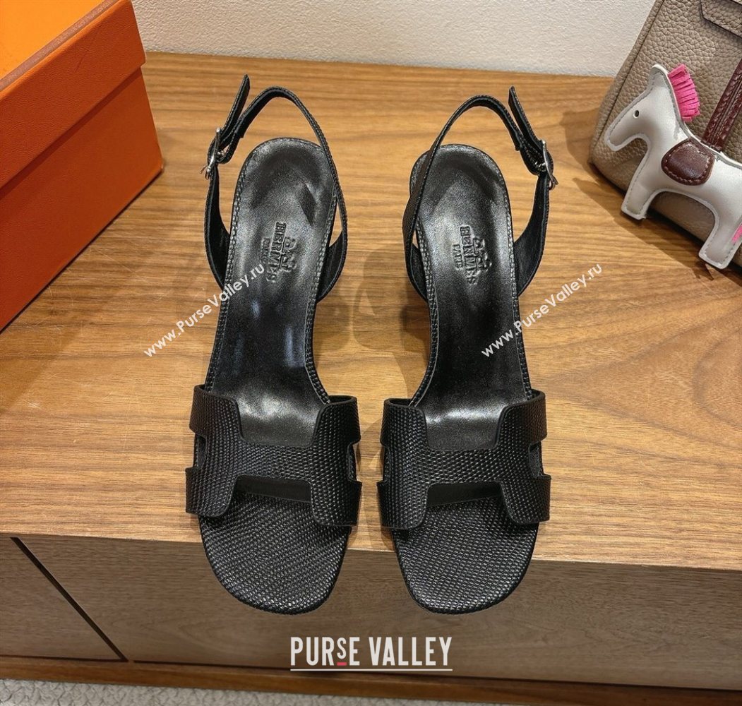 Hermes Eremite Heel Sandals 8.5cm in Ostrich Embossed Leather Black 2025 H102308 (XC-251023127)