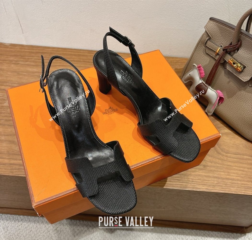 Hermes Eremite Heel Sandals 8.5cm in Ostrich Embossed Leather Black 2025 H102308 (XC-251023127)