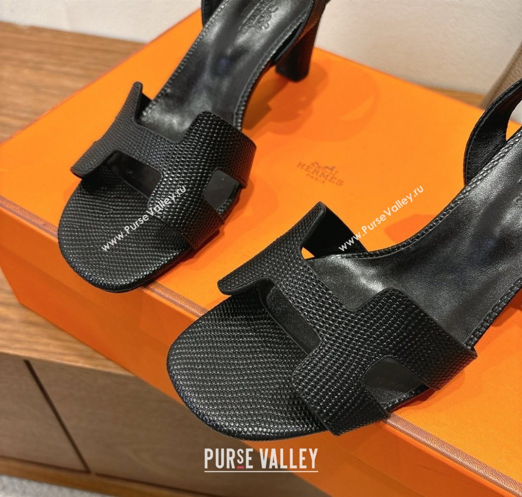 Hermes Eremite Heel Sandals 8.5cm in Ostrich Embossed Leather Black 2025 H102308 (XC-251023127)