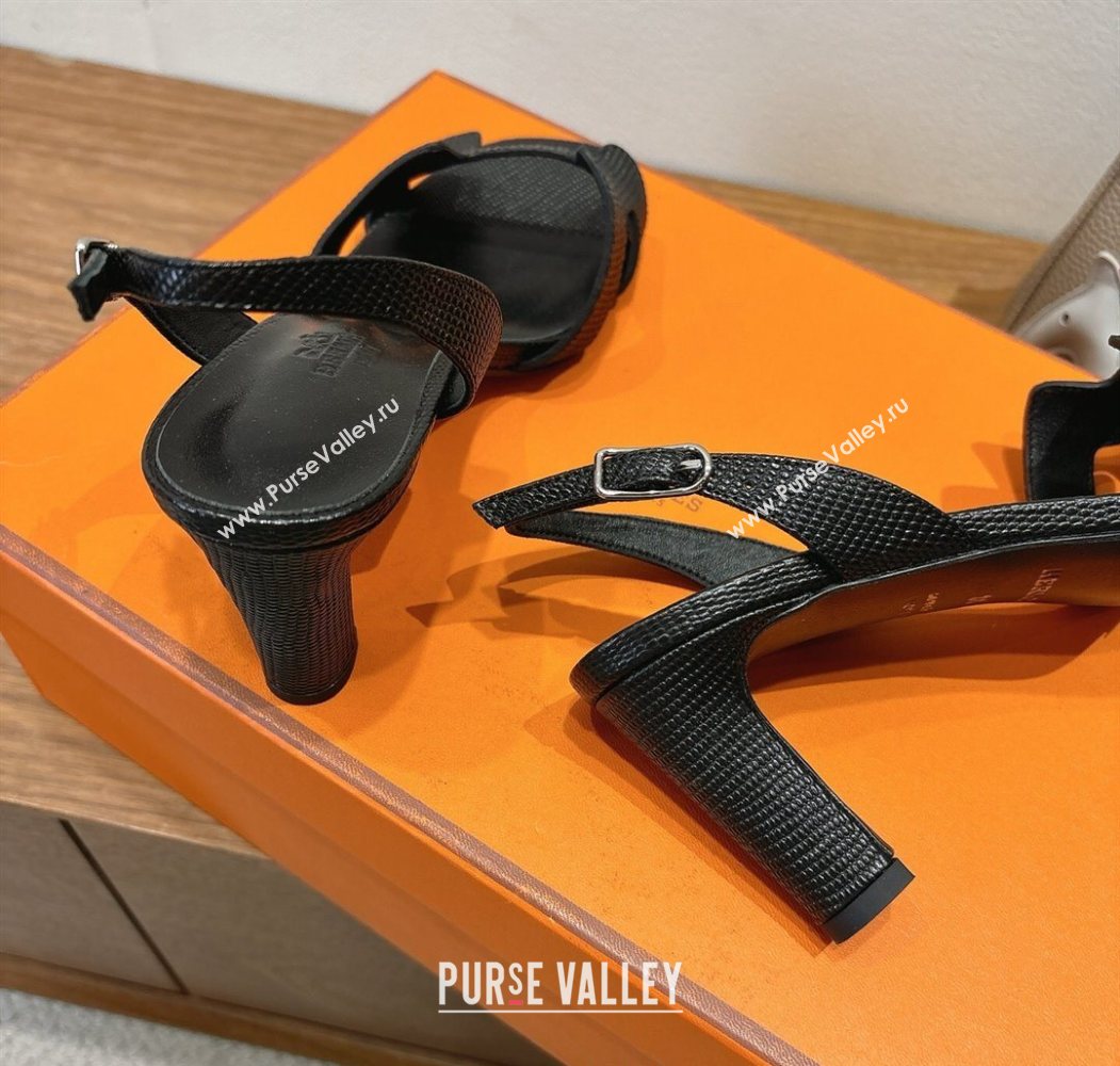 Hermes Eremite Heel Sandals 8.5cm in Ostrich Embossed Leather Black 2025 H102308 (XC-251023127)