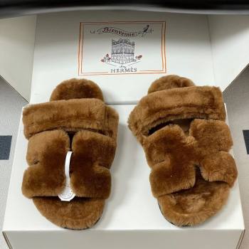 Hermes Chypre Flat Slides Sandal in Wool Brown 2025 H102306 (MD-251023114)