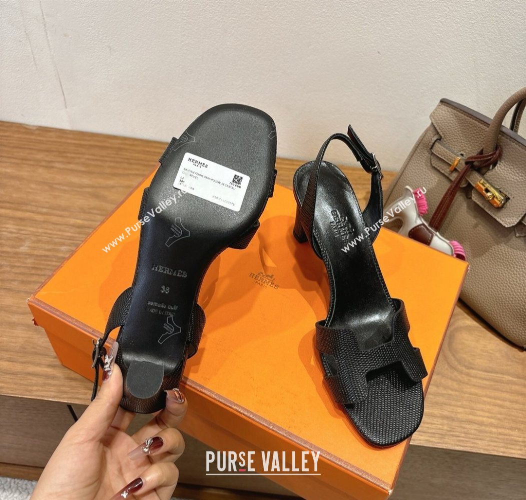 Hermes Eremite Heel Sandals 8.5cm in Ostrich Embossed Leather Black 2025 H102308 (XC-251023127)