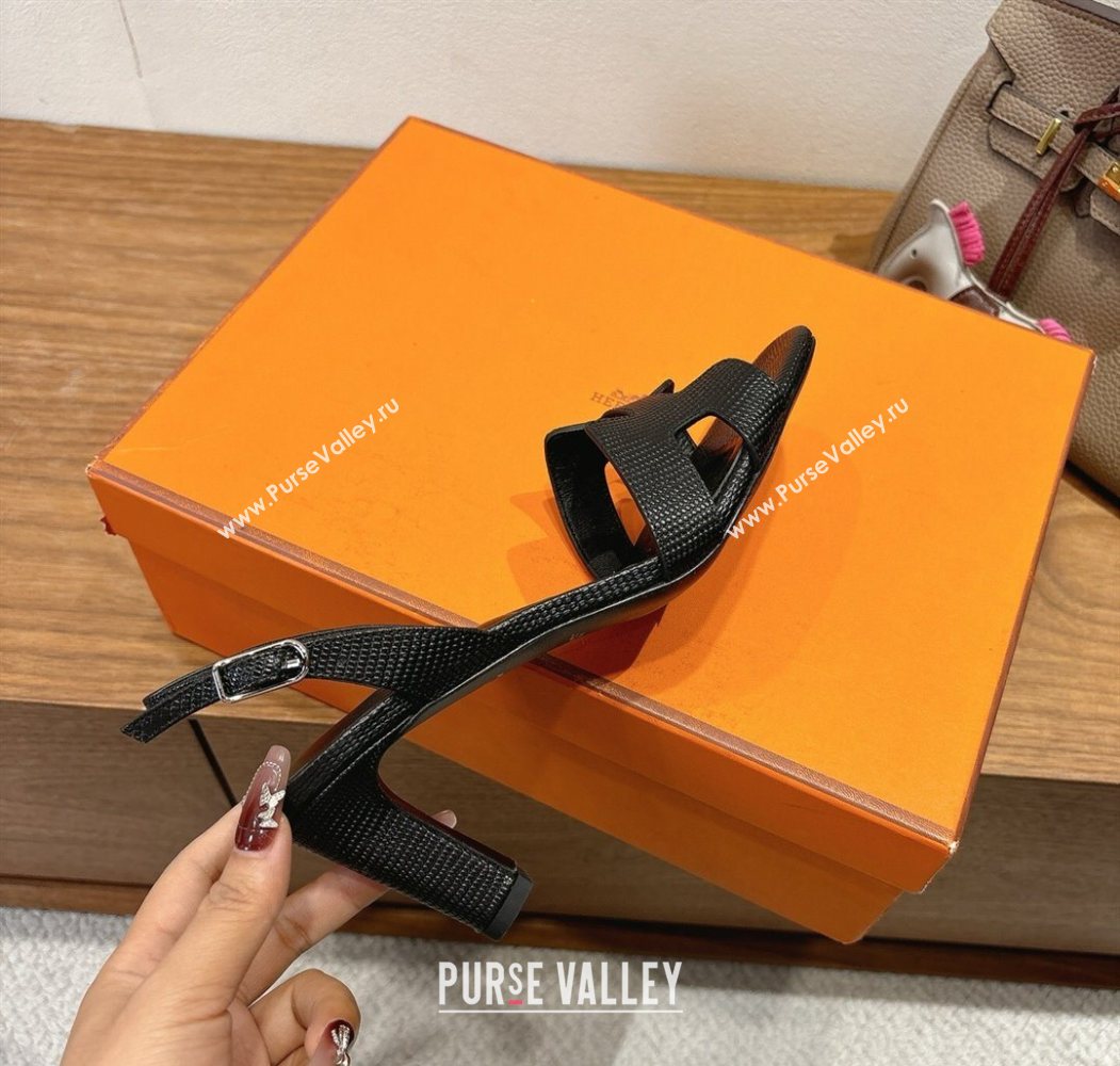 Hermes Eremite Heel Sandals 8.5cm in Ostrich Embossed Leather Black 2025 H102308 (XC-251023127)