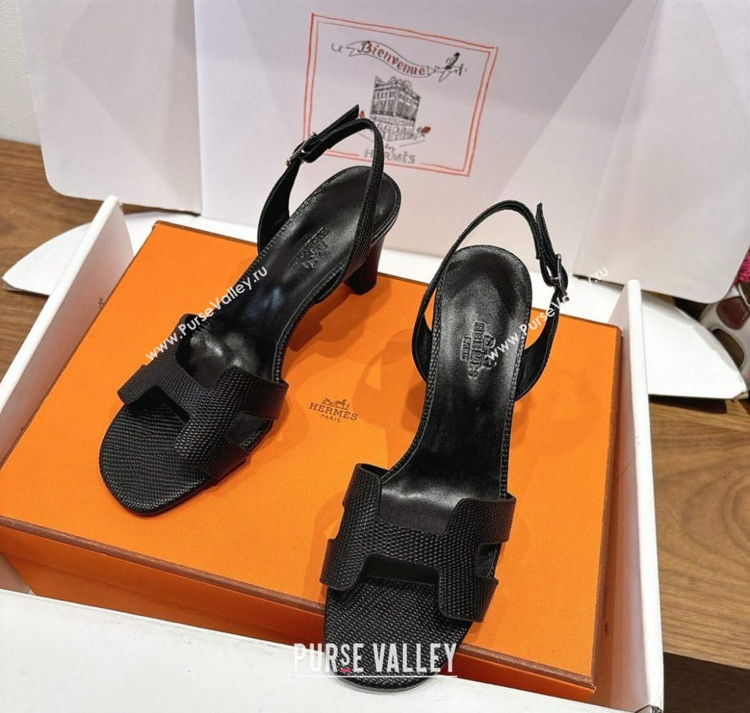 Hermes Eremite Heel Sandals 8.5cm in Ostrich Embossed Leather Black 2025 H102308 (XC-251023127)