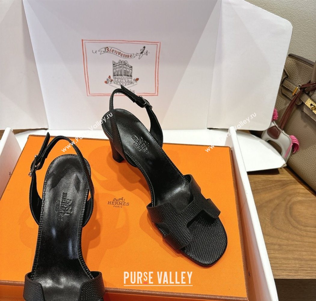 Hermes Eremite Heel Sandals 8.5cm in Ostrich Embossed Leather Black 2025 H102308 (XC-251023127)