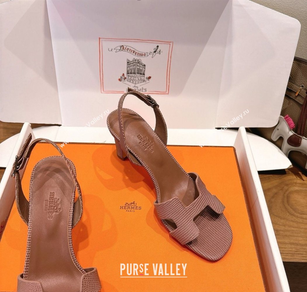 Hermes Eremite Heel Sandals 8.5cm in Ostrich Embossed Leather Khaki 2025 H102308 (XC-251023128)