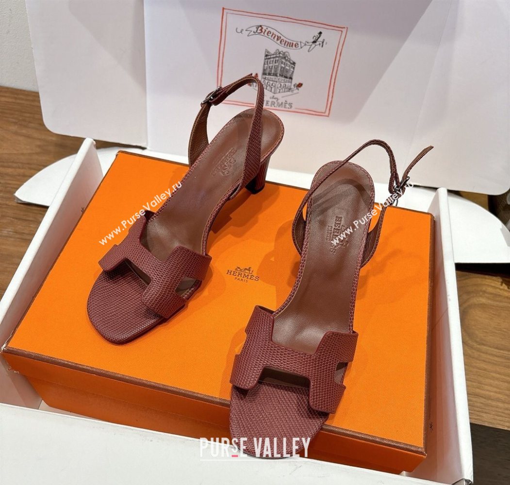 Hermes Eremite Heel Sandals 8.5cm in Ostrich Embossed Leather Dark Brown 2025 H102308 (XC-251023130)