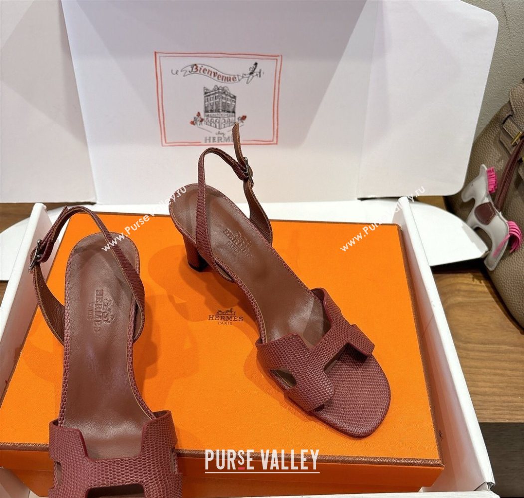 Hermes Eremite Heel Sandals 8.5cm in Ostrich Embossed Leather Dark Brown 2025 H102308 (XC-251023130)