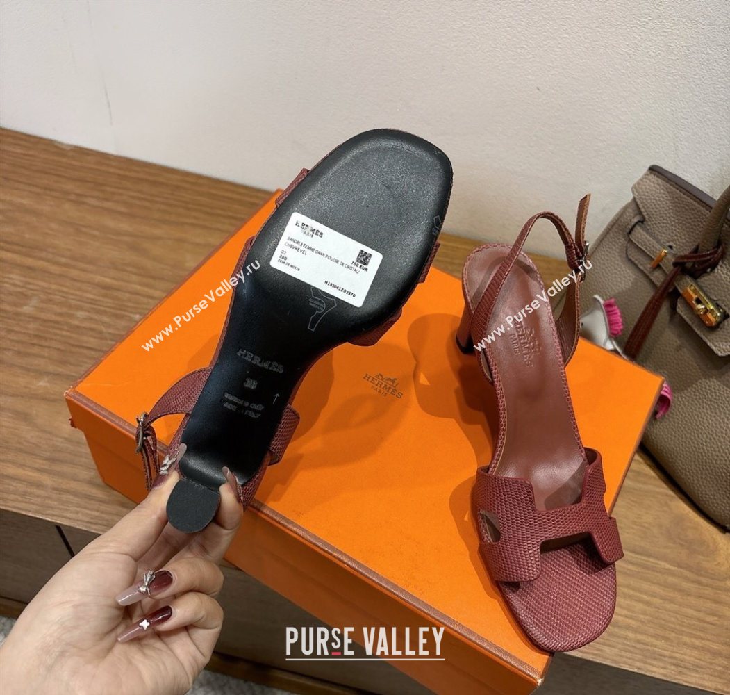 Hermes Eremite Heel Sandals 8.5cm in Ostrich Embossed Leather Dark Brown 2025 H102308 (XC-251023130)