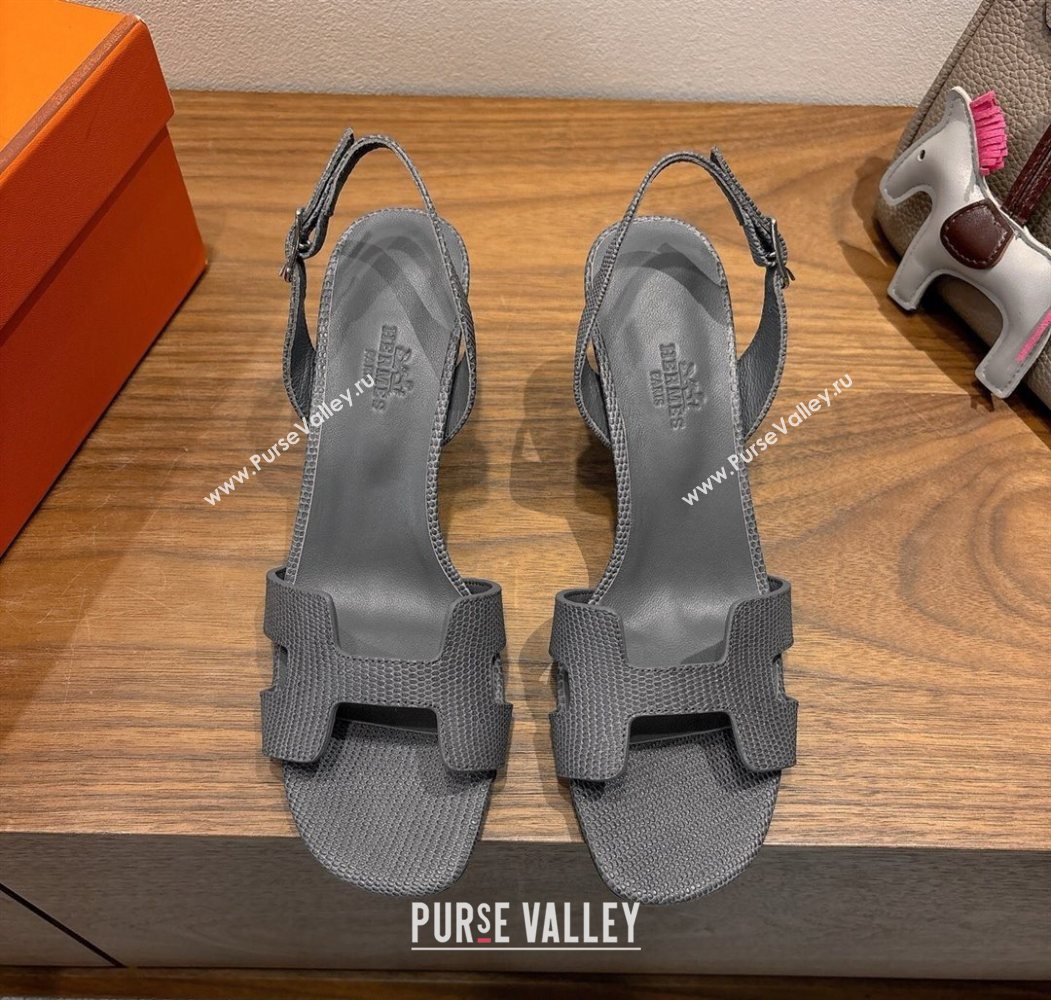 Hermes Eremite Heel Sandals 8.5cm in Ostrich Embossed Leather Dark Grey 2025 H102308 (XC-251023131)