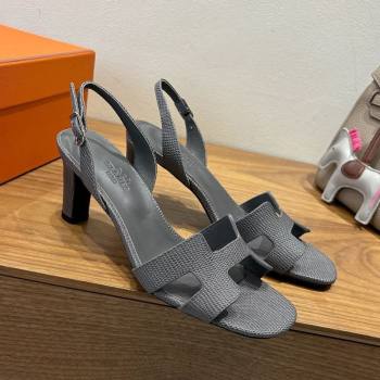 Hermes Eremite Heel Sandals 8.5cm in Ostrich Embossed Leather Dark Grey 2025 H102308 (XC-251023131)