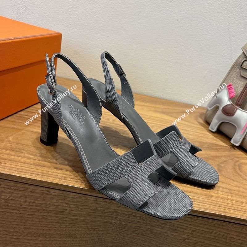Hermes Eremite Heel Sandals 8.5cm in Ostrich Embossed Leather Dark Grey 2025 H102308 (XC-251023131)
