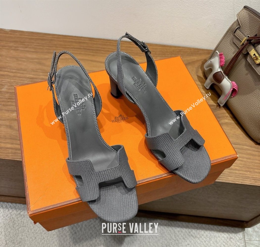 Hermes Eremite Heel Sandals 8.5cm in Ostrich Embossed Leather Dark Grey 2025 H102308 (XC-251023131)