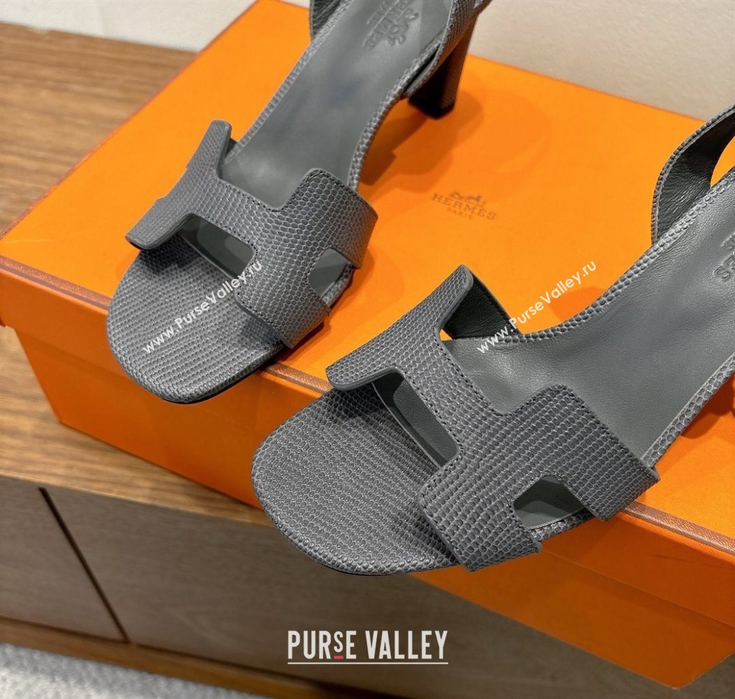 Hermes Eremite Heel Sandals 8.5cm in Ostrich Embossed Leather Dark Grey 2025 H102308 (XC-251023131)