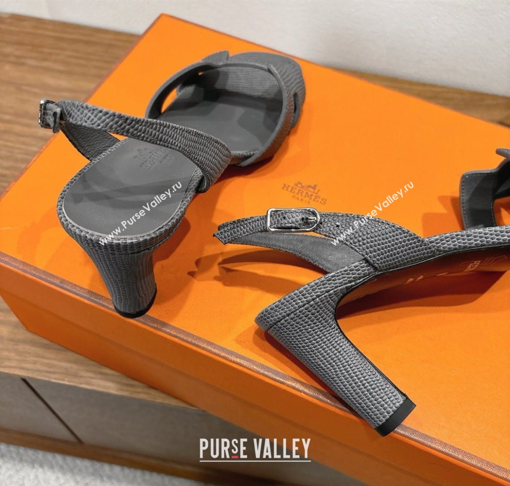 Hermes Eremite Heel Sandals 8.5cm in Ostrich Embossed Leather Dark Grey 2025 H102308 (XC-251023131)